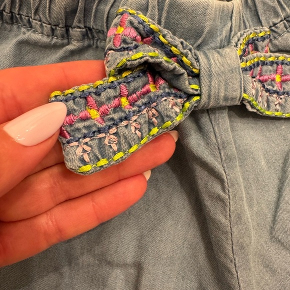 Mayoral Chambray Denim Bubble Summer Play Set Embroidered Bow Sleeveless Top - Picture 2 of 7